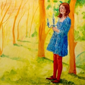Jennifer Cunningham "Girl With Candelabra" Egg tempera on gesso panel 41 x 50.5cm Unframed