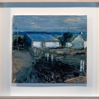 Donald Teskey, “Blue Roof”, Acrylic on paper, 34 x 37.5cm, Unframed, 50.6 x 54cm, Framed