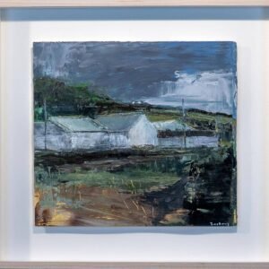 Donald Teskey, “Farmhouse North Mayo”, Acrylic on Paper, 39 x 41cm, Unframed, 50.6 x 54cm, Framed