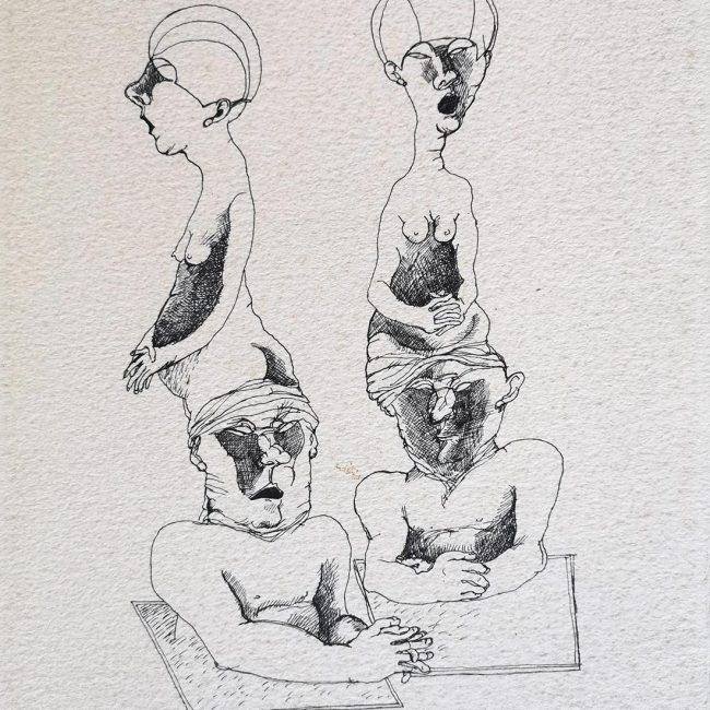 Brian Bourke, “Contemplating the Ineluctable II”, Mixed media on paper, 43 x 35cm, Framed