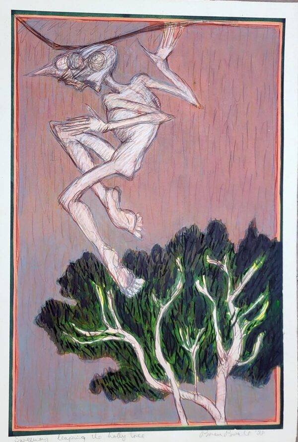 Brian Bourke, Leaping the Holly Tree, Mixed media on paper, 104cm x 69cm, 1988