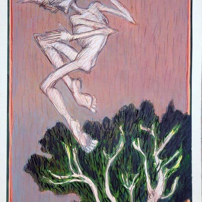 Brian Bourke, Leaping the Holly Tree, Mixed media on paper, 104cm x 69cm, 1988