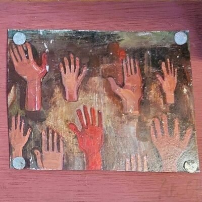 Rita Duffy, Hands II, Oil on aluminium on panel, 16 x 17cm